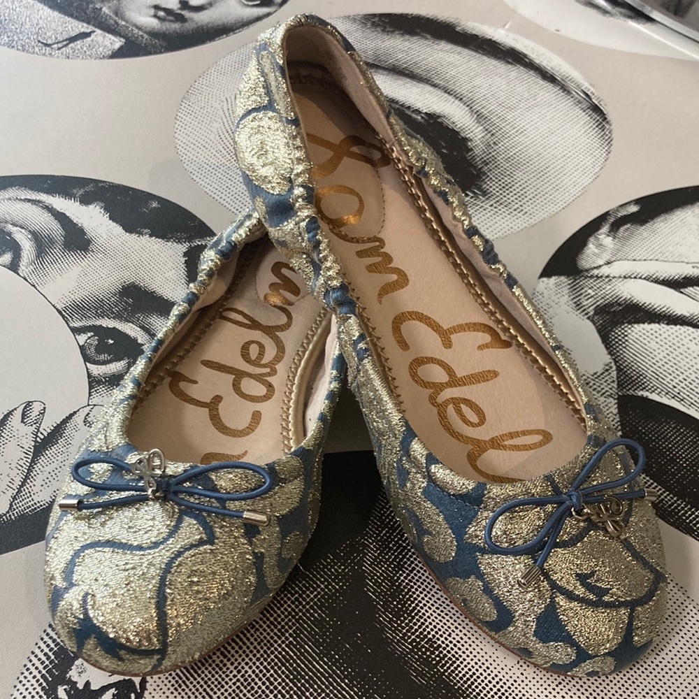 Sam Edelman blue and gold ballet flats